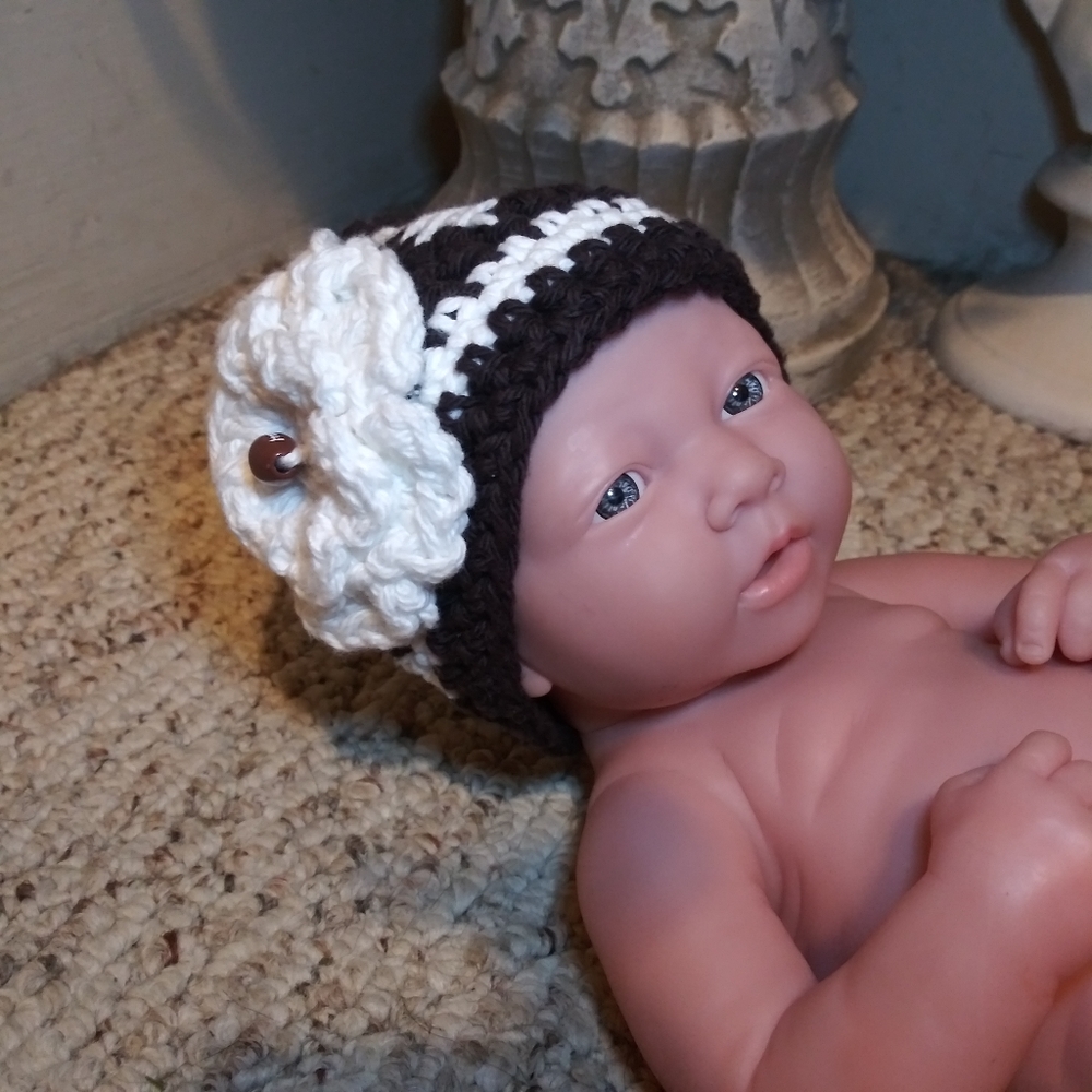 Baby Girl Hand Crocheted Football Themed Beanie